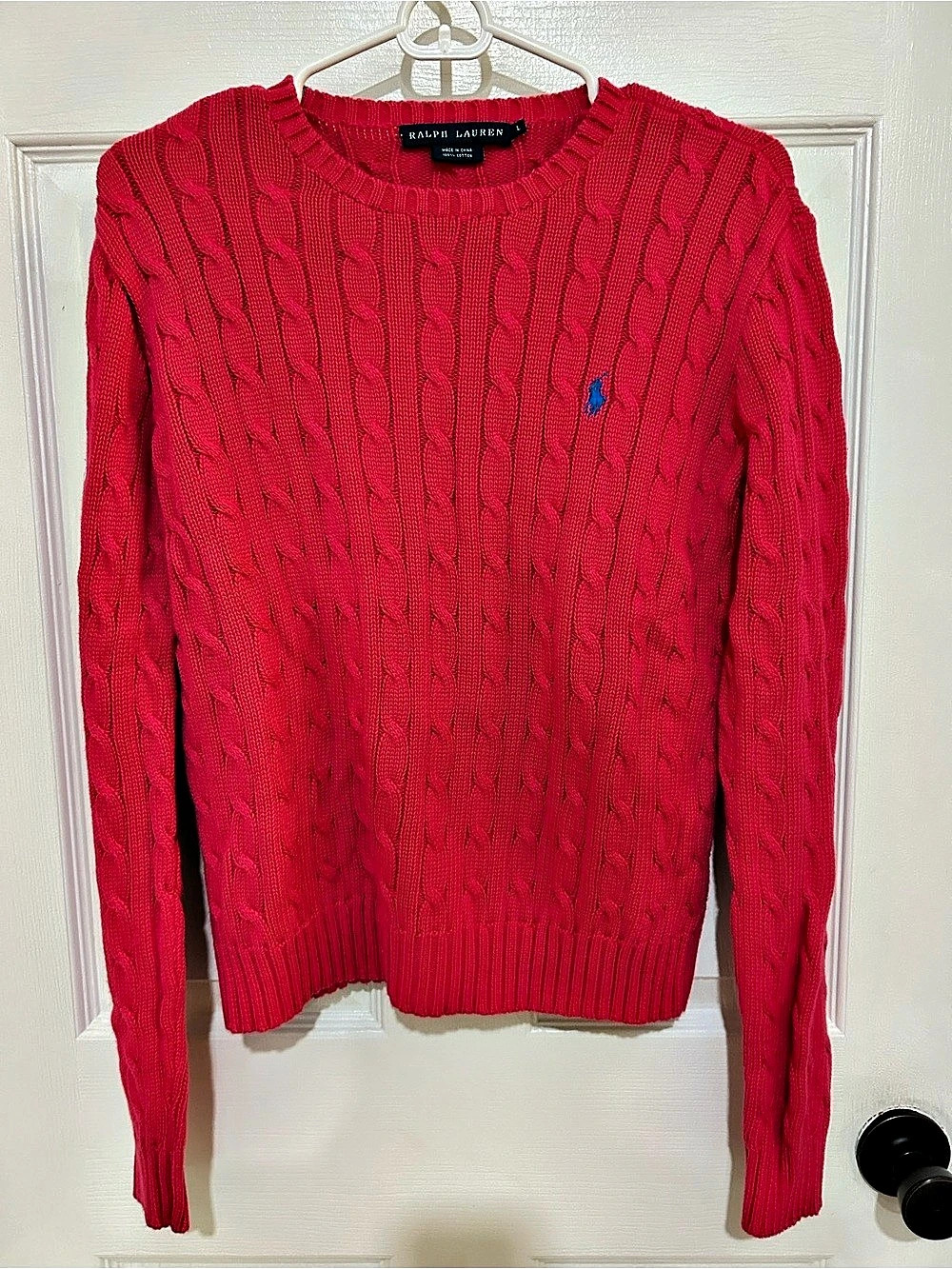 Ralph Lauren Cable-Knit Cotton Crewneck Sweater Crewneck Red Size